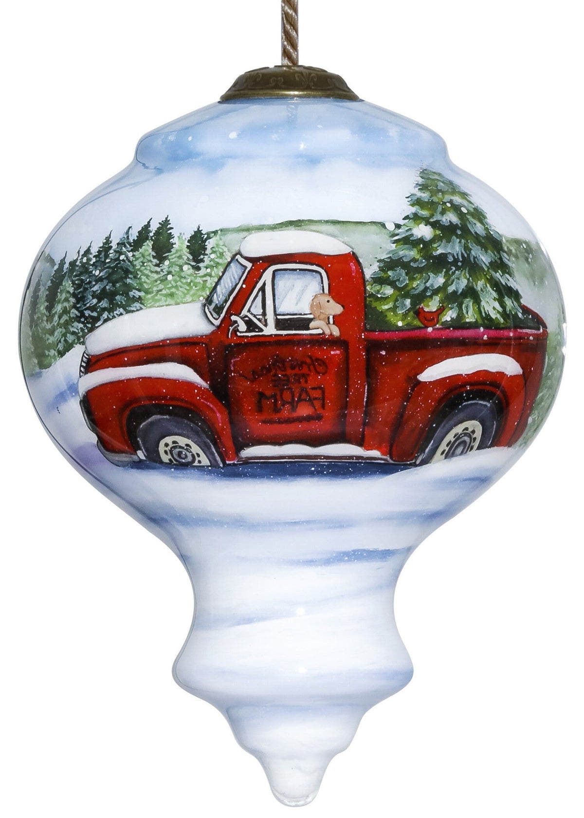 Red Farm Truck with Tree Hand Painted Mouth Blown Glass Ornament LuxuryLifeWay Online Store