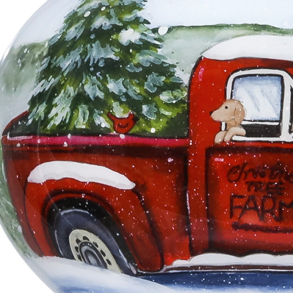 Red Farm Truck with Tree Hand Painted Mouth Blown Glass Ornament LuxuryLifeWay Online Store