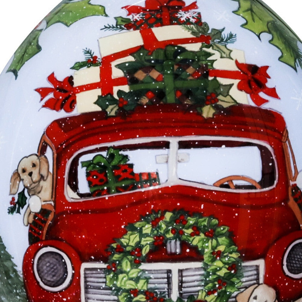 Puppy and Red Truck Christmas Wreath Hand Painted Mouth Blown Glass Ornament LuxuryLifeWay Online Store
