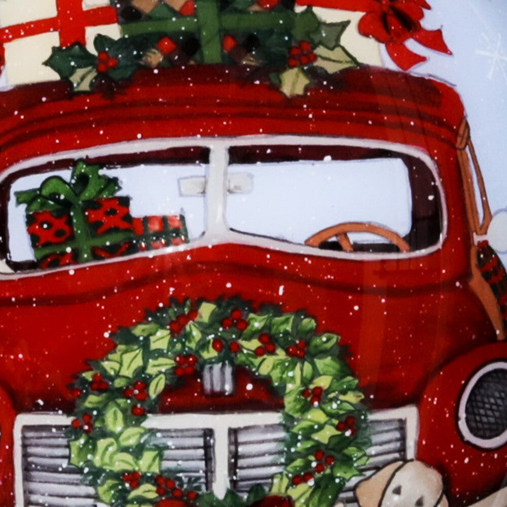 Puppy and Red Truck Christmas Wreath Hand Painted Mouth Blown Glass Ornament LuxuryLifeWay Online Store