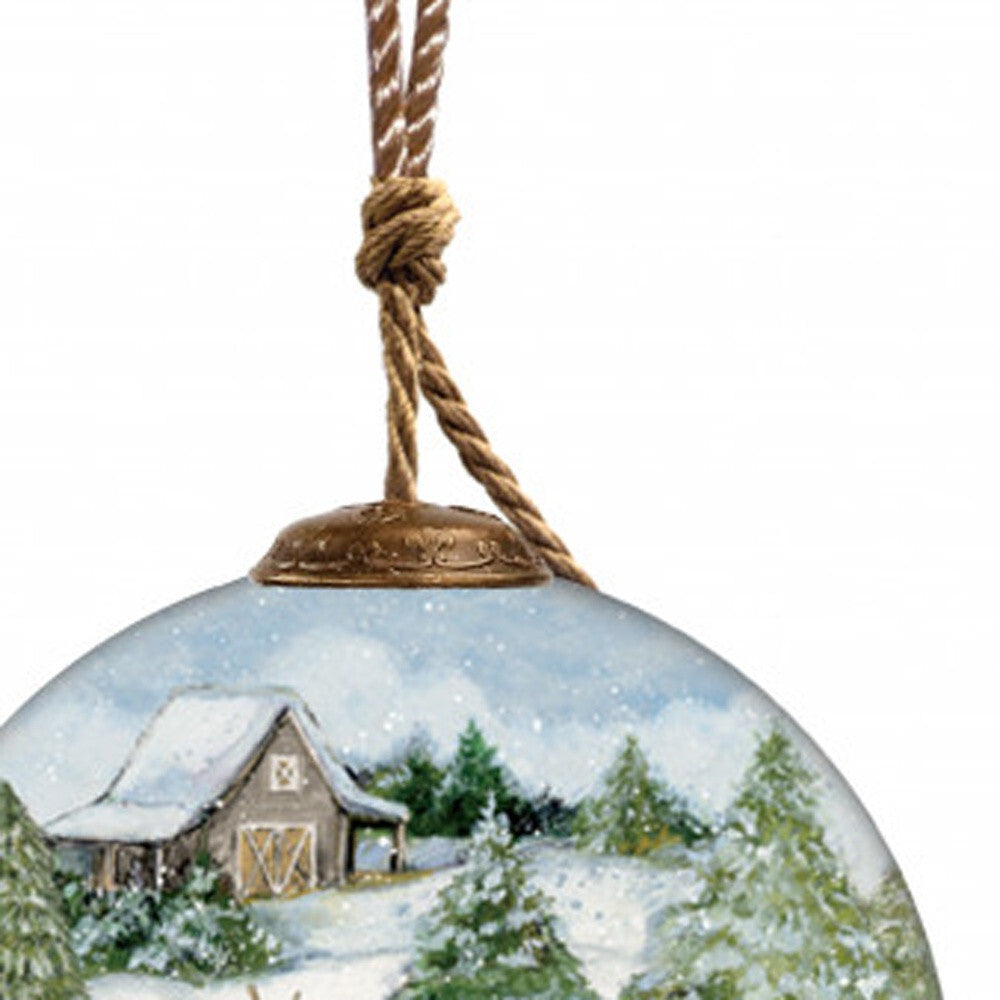 Snowy Mountains Ski Rental Hand Painted Mouth Blown Glass Ornament LuxuryLifeWay Online Store