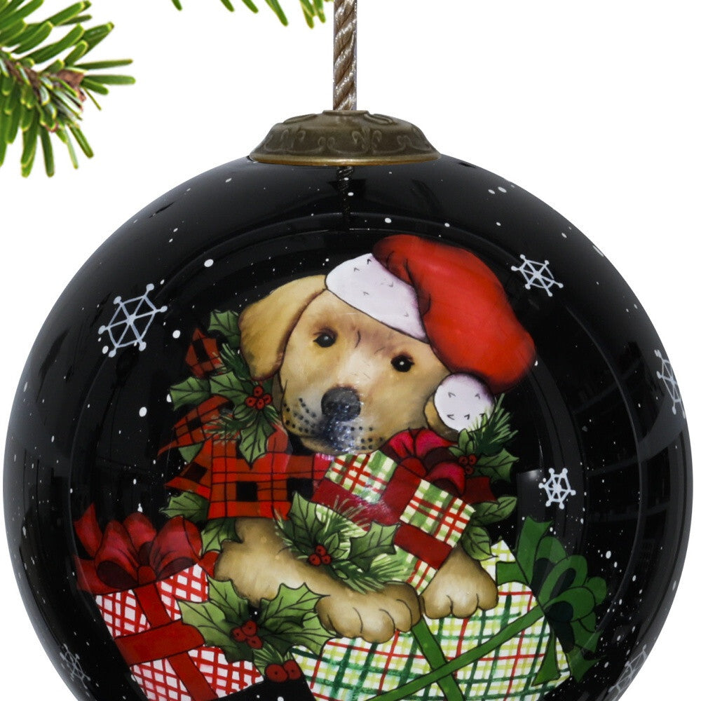 Christmas Puppy with Presents Hand Painted Mouth Blown Glass Ornament LuxuryLifeWay Online Store