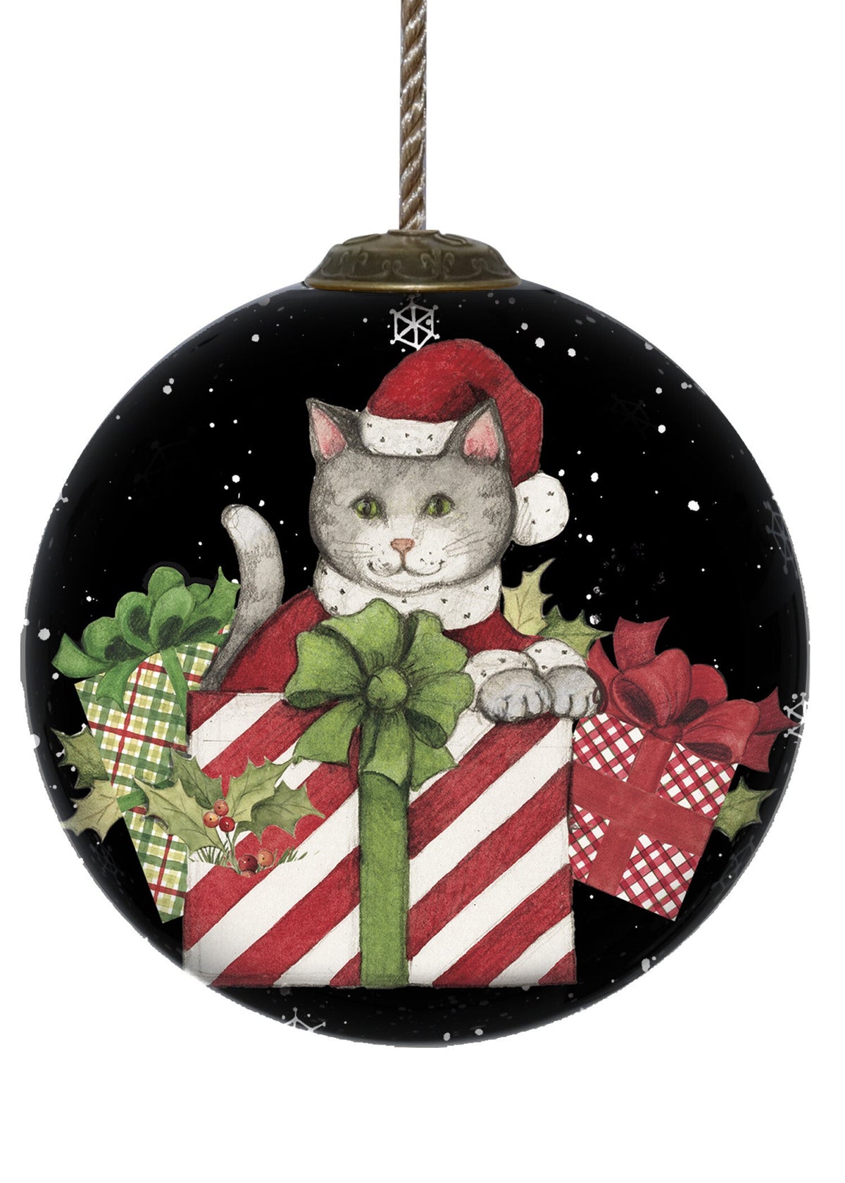 Christmas Cat with Presents Hand Painted Mouth Blown Glass Ornament LuxuryLifeWay Online Store