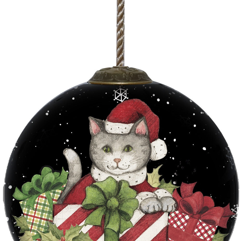 Christmas Cat with Presents Hand Painted Mouth Blown Glass Ornament LuxuryLifeWay Online Store