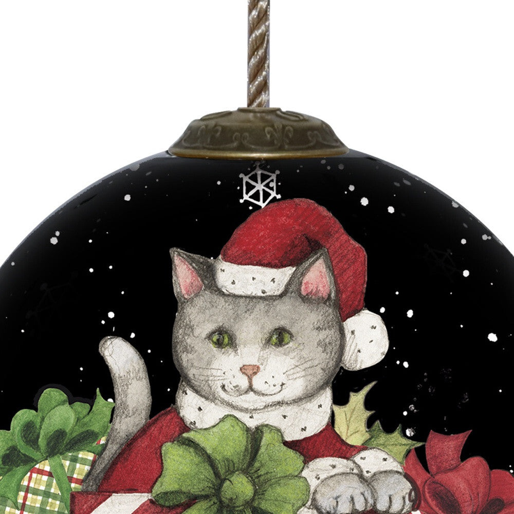 Christmas Cat with Presents Hand Painted Mouth Blown Glass Ornament LuxuryLifeWay Online Store
