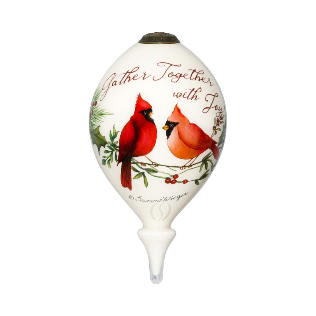 Gather Together With Joy Cardinals Hand Painted Mouth Blown Glass Ornament LuxuryLifeWay Online Store
