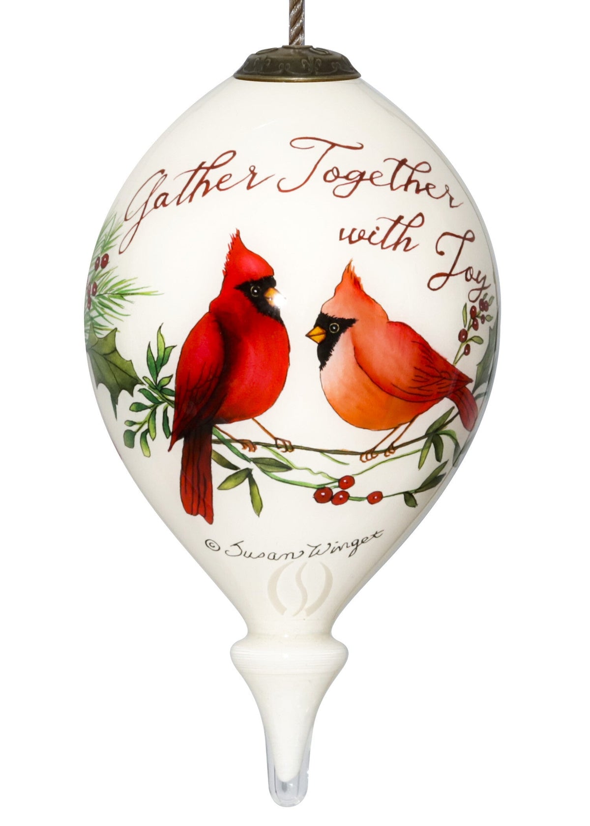 Gather Together With Joy Cardinals Hand Painted Mouth Blown Glass Ornament LuxuryLifeWay Online Store