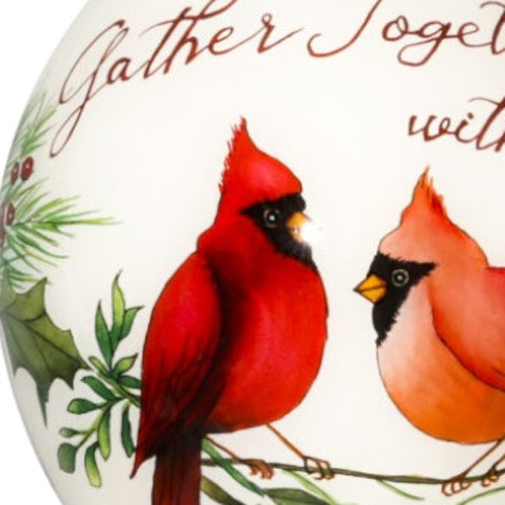 Gather Together With Joy Cardinals Hand Painted Mouth Blown Glass Ornament LuxuryLifeWay Online Store