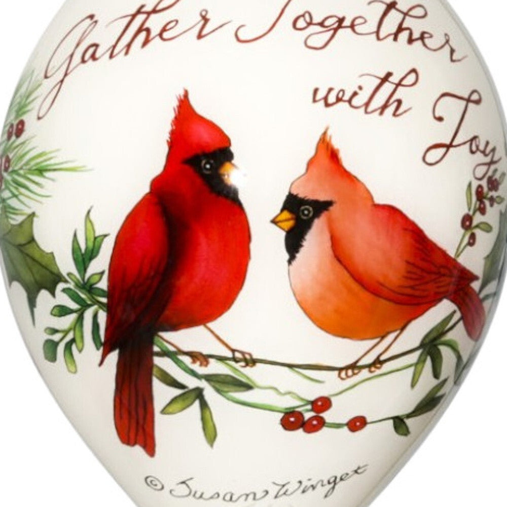 Gather Together With Joy Cardinals Hand Painted Mouth Blown Glass Ornament LuxuryLifeWay Online Store