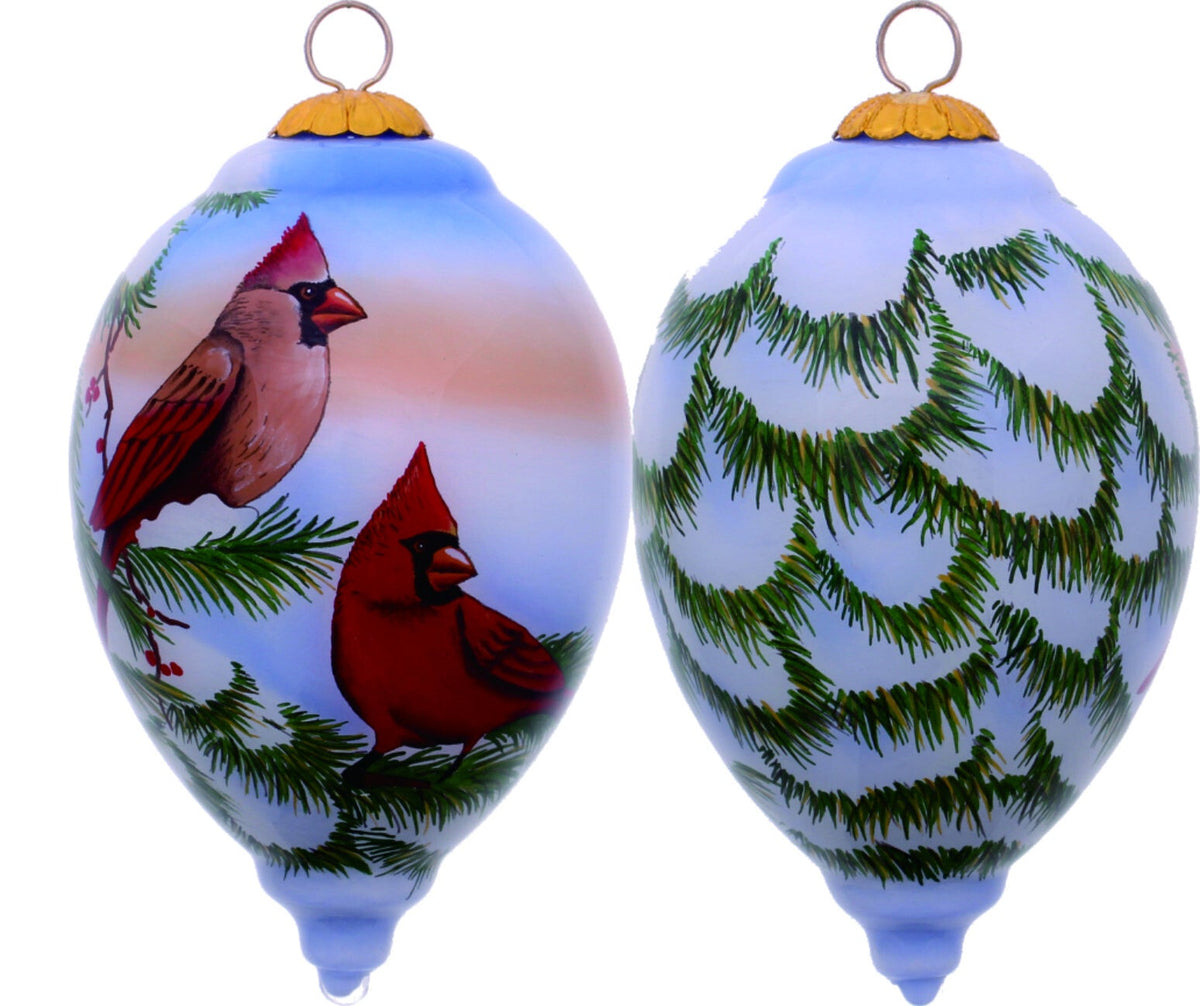 Perched Winter Cardinal Hand Painted Mouth Blown Glass Ornament LuxuryLifeWay Online Store