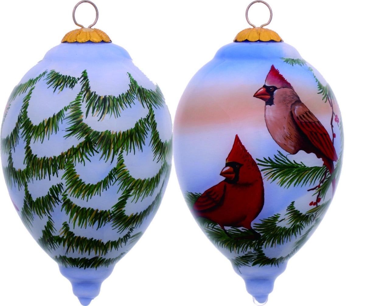 Perched Winter Cardinal Hand Painted Mouth Blown Glass Ornament LuxuryLifeWay Online Store
