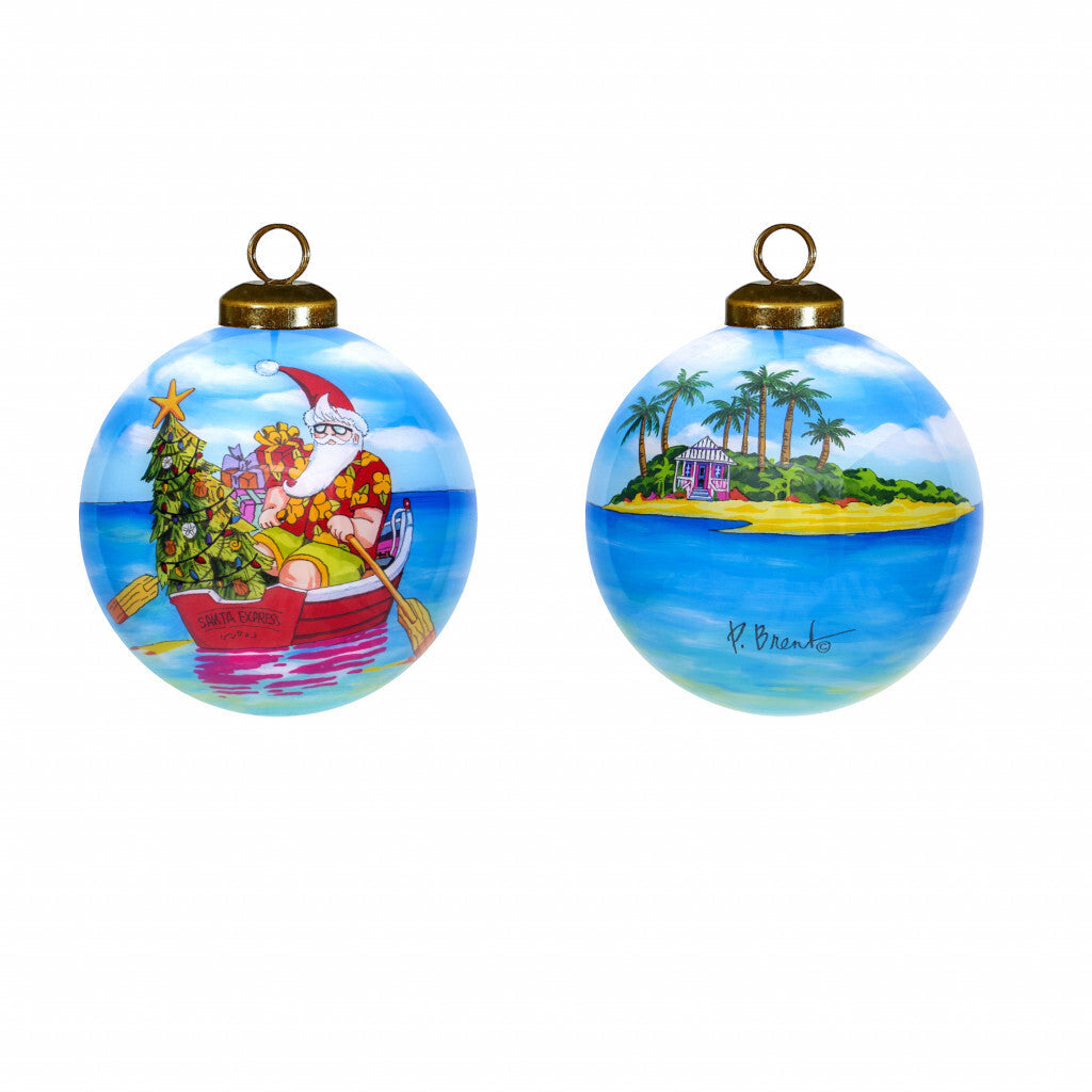 Rowing Santa Express Hand Painted Mouth Blown Glass Ornament LuxuryLifeWay Online Store