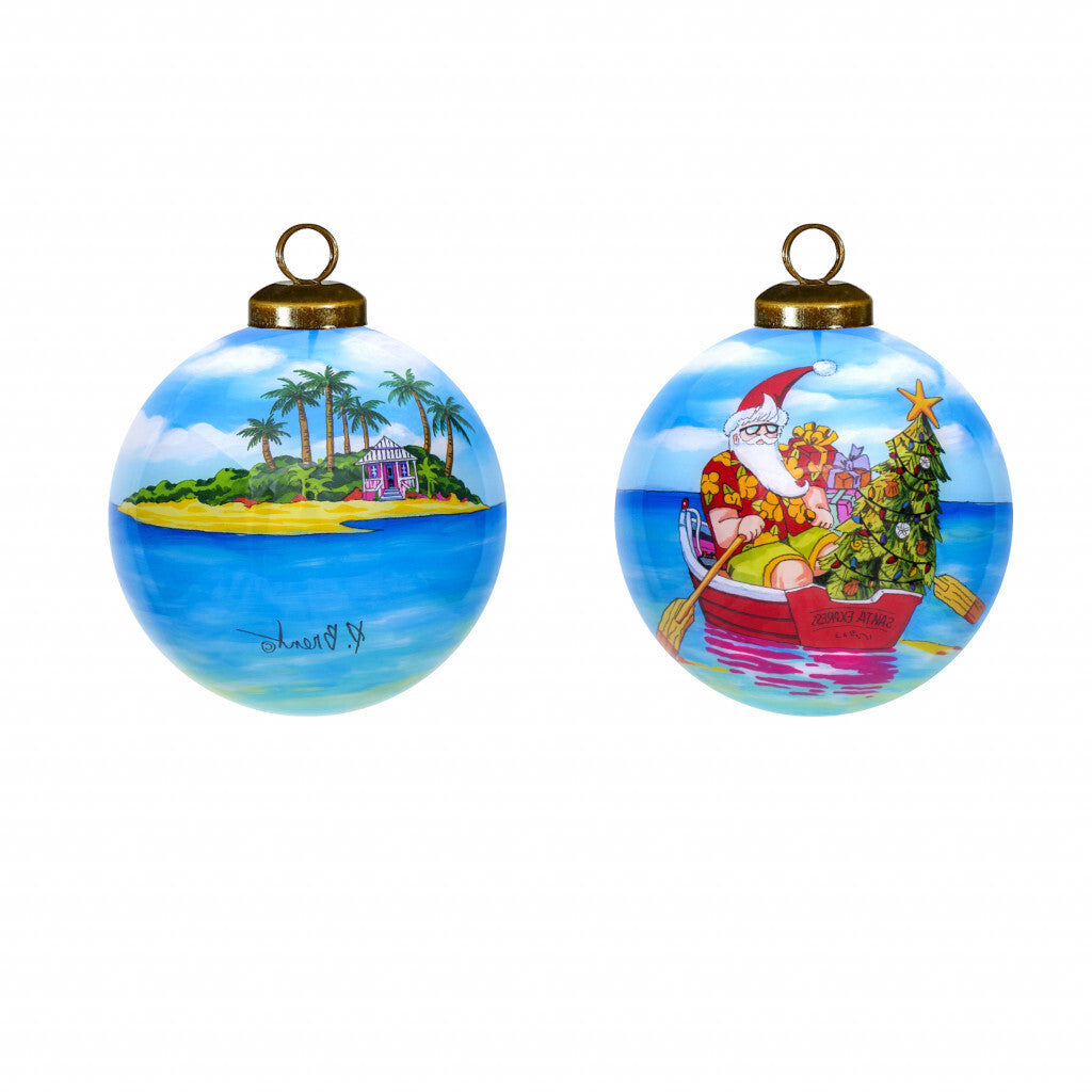Rowing Santa Express Hand Painted Mouth Blown Glass Ornament LuxuryLifeWay Online Store