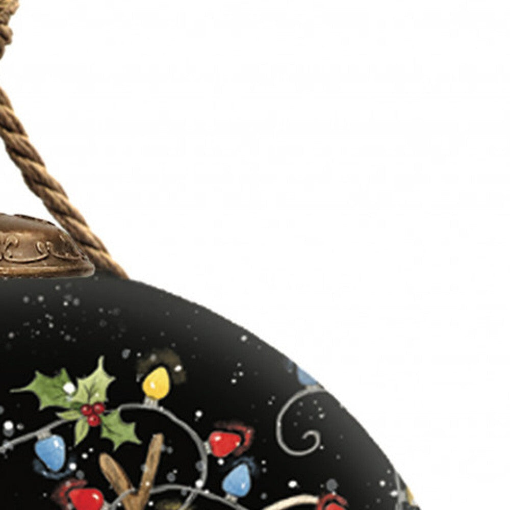 Snowman and Reindeer in Holiday Lights Hand Painted Mouth Blown Glass Ornament LuxuryLifeWay Online Store