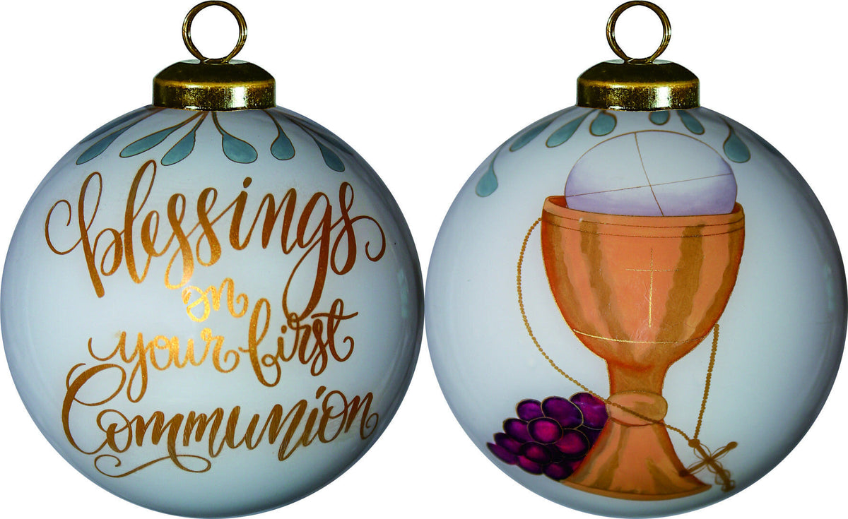 Gold First Communion Hand Painted Mouth Blown Glass Ornament LuxuryLifeWay Online Store