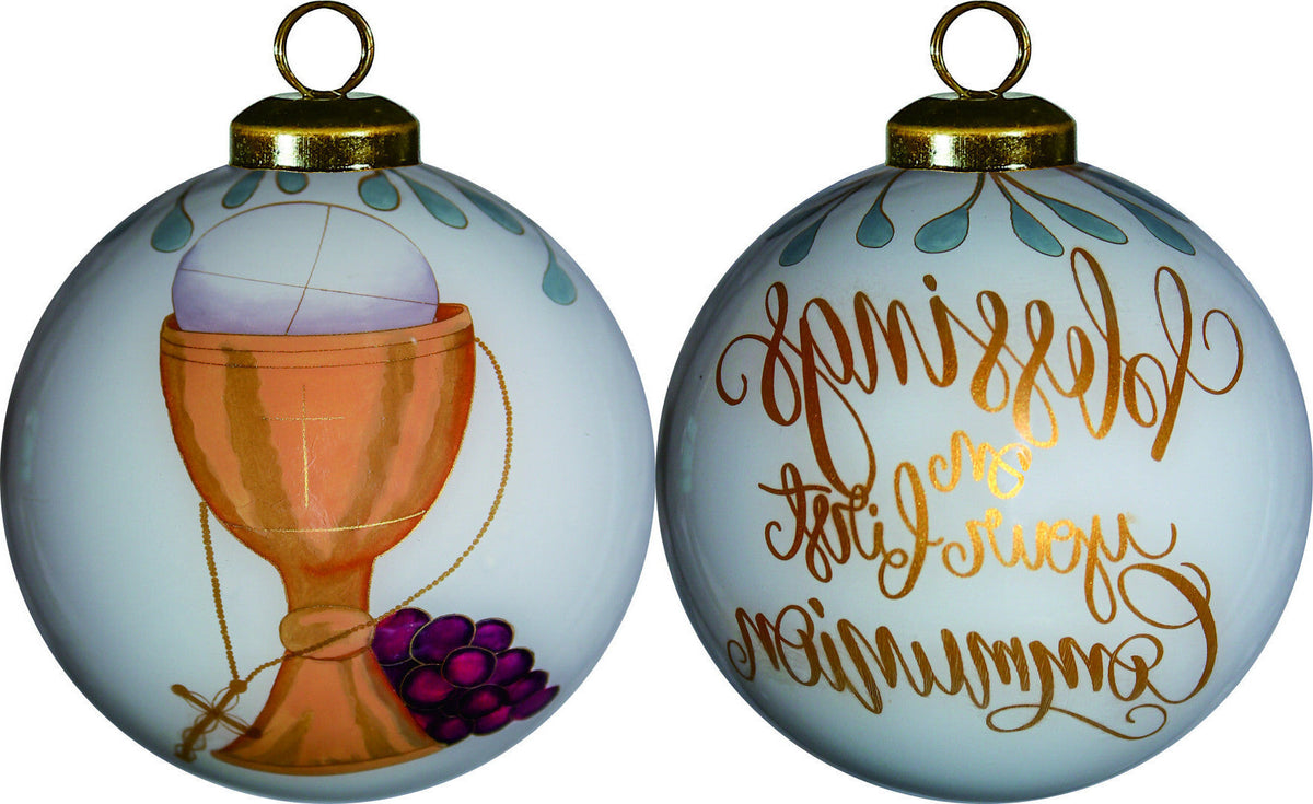 Gold First Communion Hand Painted Mouth Blown Glass Ornament LuxuryLifeWay Online Store