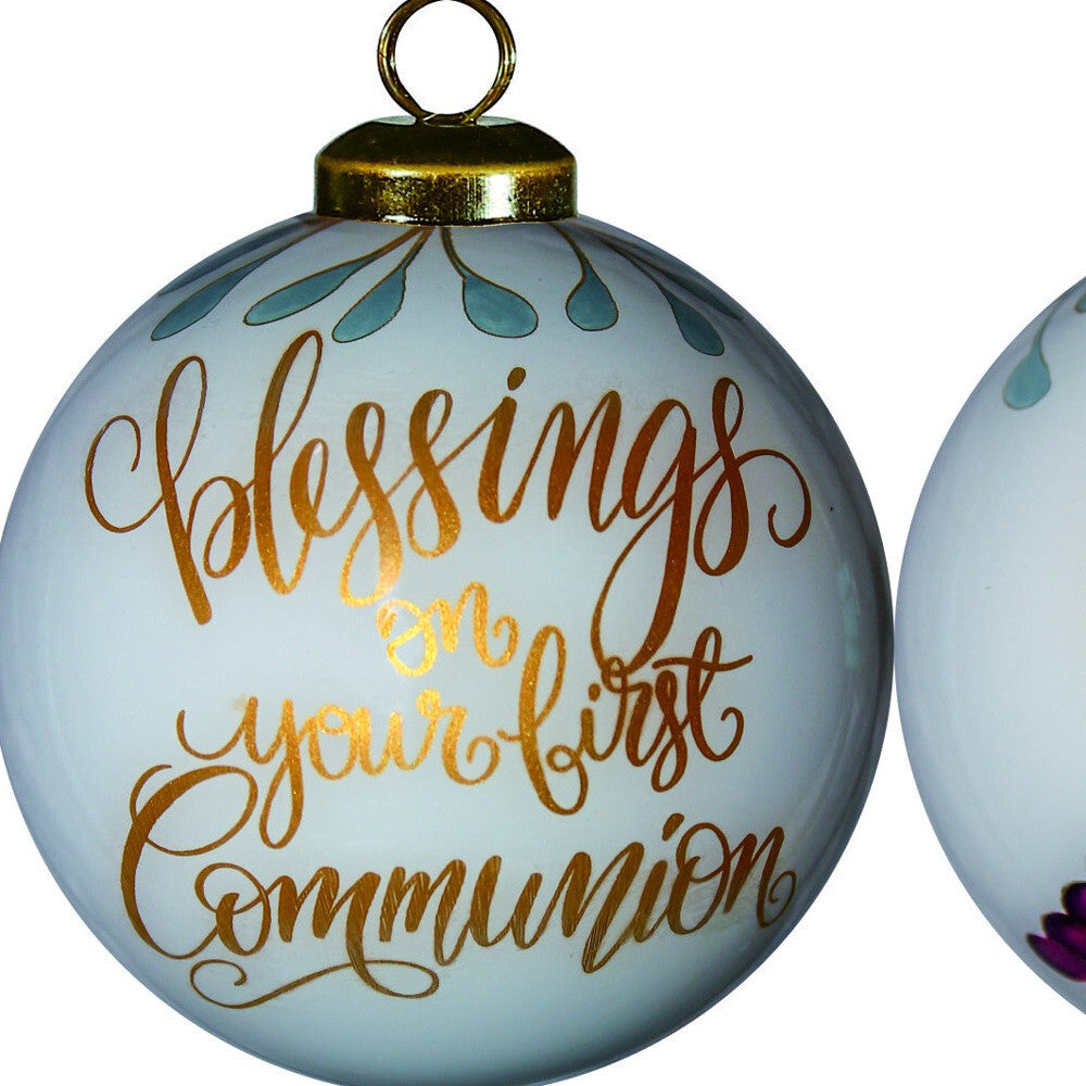 Gold First Communion Hand Painted Mouth Blown Glass Ornament LuxuryLifeWay Online Store