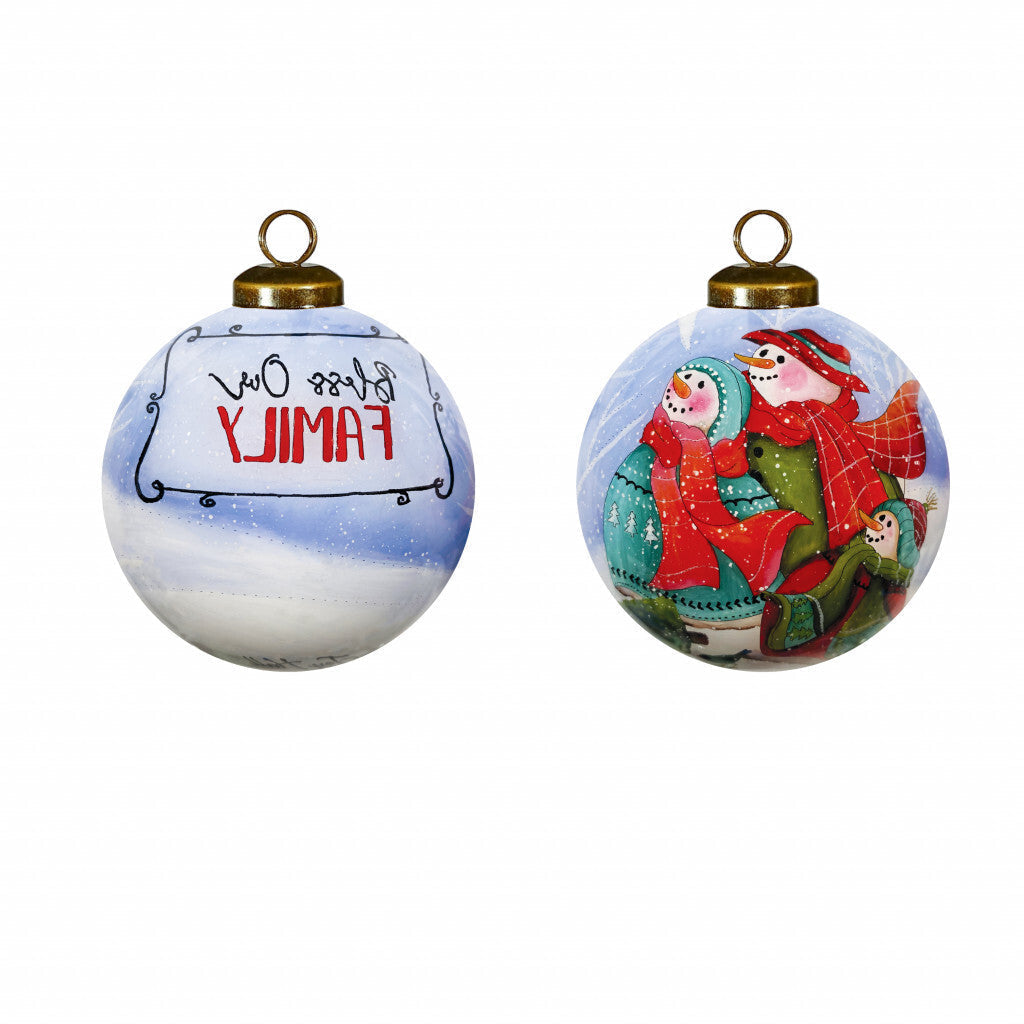 Snowman Family Bless Our Family Wordings Hand Painted Mouth Blown Glass Ornament LuxuryLifeWay Online Store