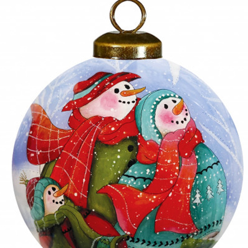 Snowman Family Bless Our Family Wordings Hand Painted Mouth Blown Glass Ornament LuxuryLifeWay Online Store