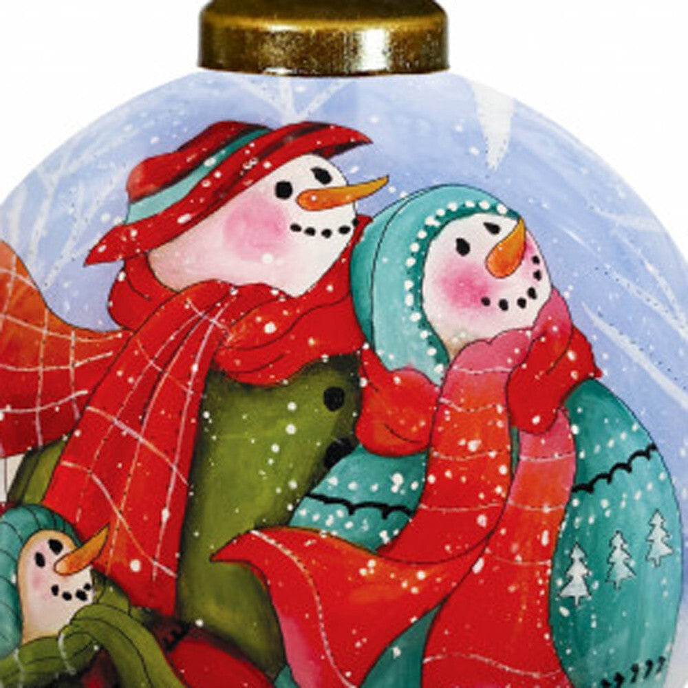 Snowman Family Bless Our Family Wordings Hand Painted Mouth Blown Glass Ornament LuxuryLifeWay Online Store