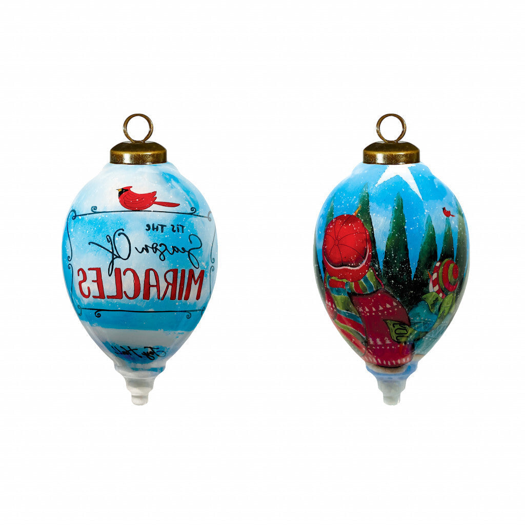 Season of Miracles Wordings Snowman Hand Painted Mouth Blown Glass Ornament LuxuryLifeWay Online Store