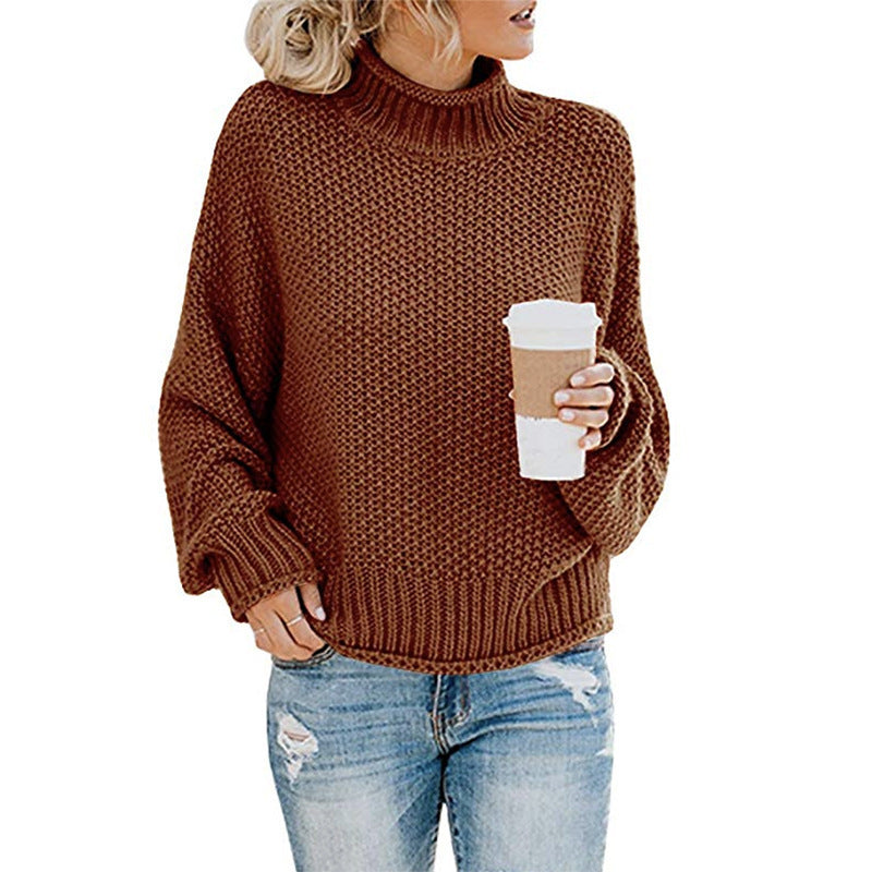 Solid Turtleneck Pullover Sweater Winter Fashion Casual Knitted Long-Sleeved Top Women's Clothing LadyShow.Store