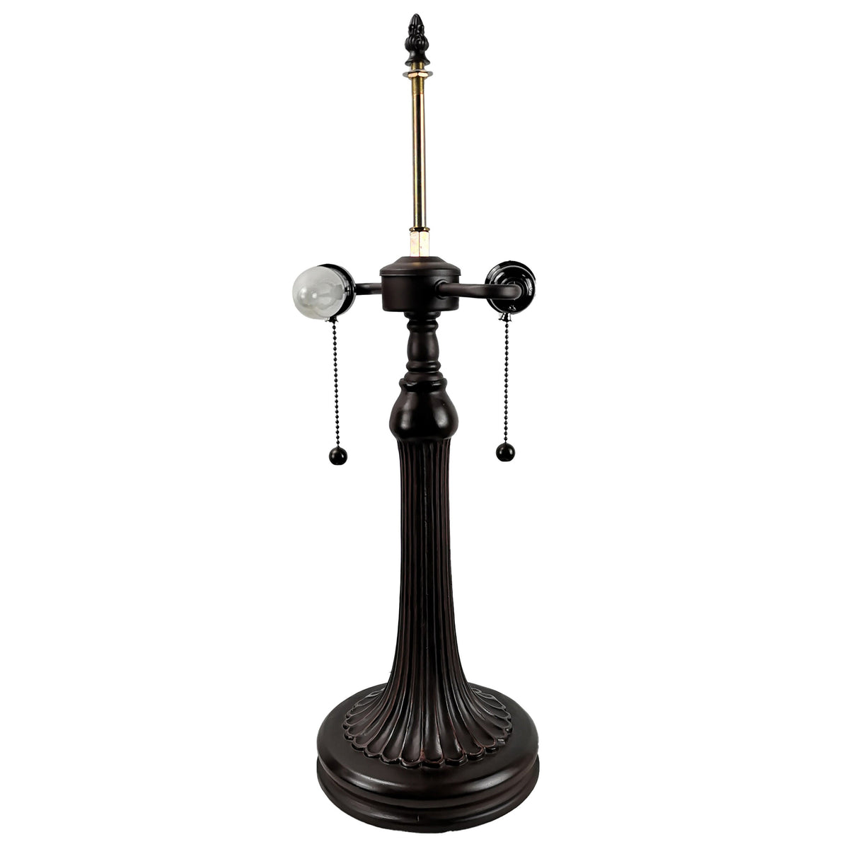 24" Dark Brown Metal Two Light Candlestick Table Lamp With Orange Shade LuxuryLifeWay Online Store