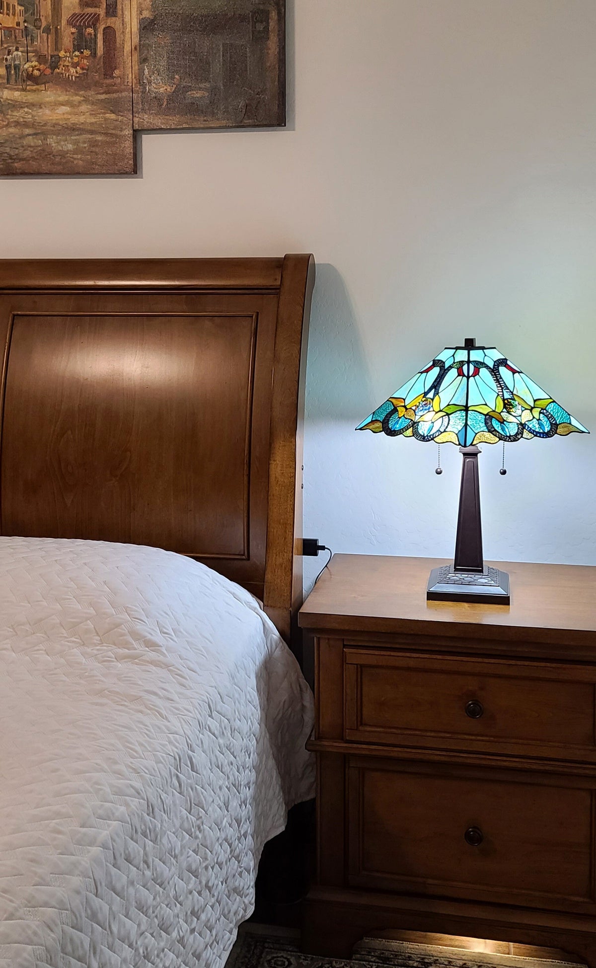 23" Dark Brown Metal Two Light Table Lamp With Blue and Green Cone Shade LuxuryLifeWay Online Store