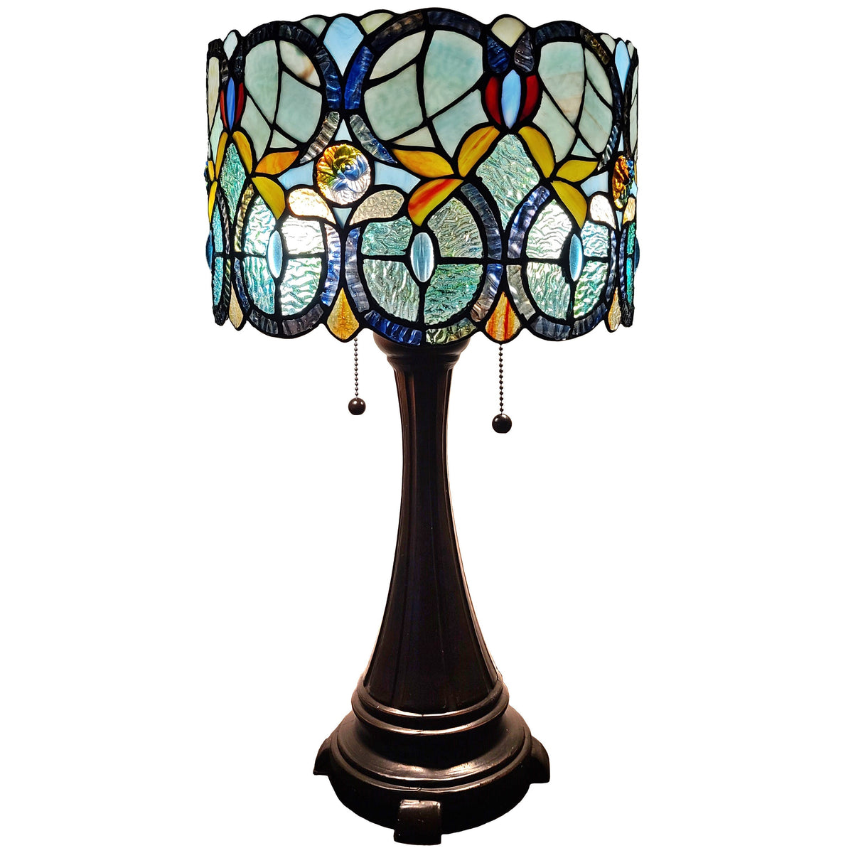 22" Dark Brown Metal Two Light Candlestick Table Lamp With Green Shade LuxuryLifeWay Online Store