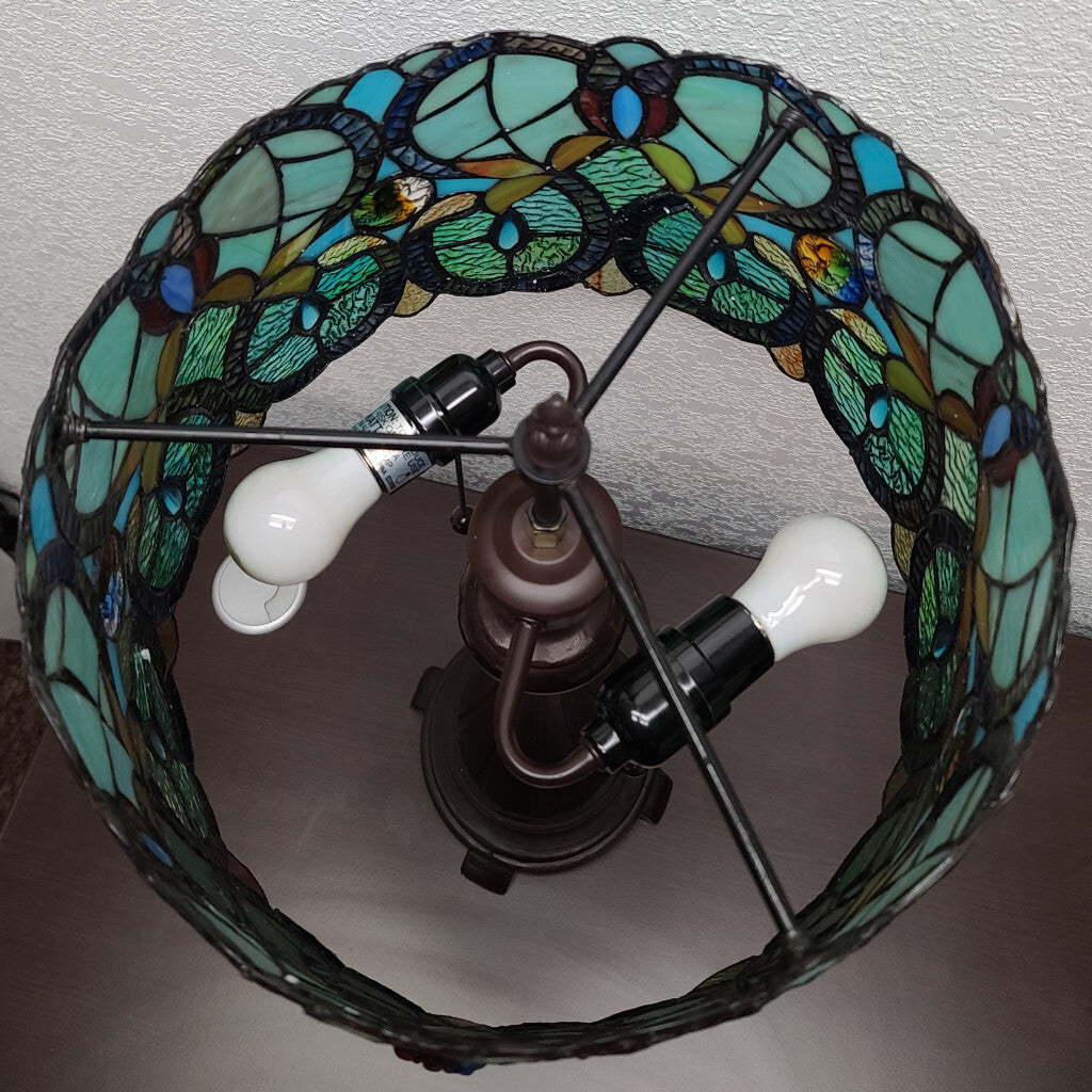 22" Dark Brown Metal Two Light Candlestick Table Lamp With Green Shade LuxuryLifeWay Online Store
