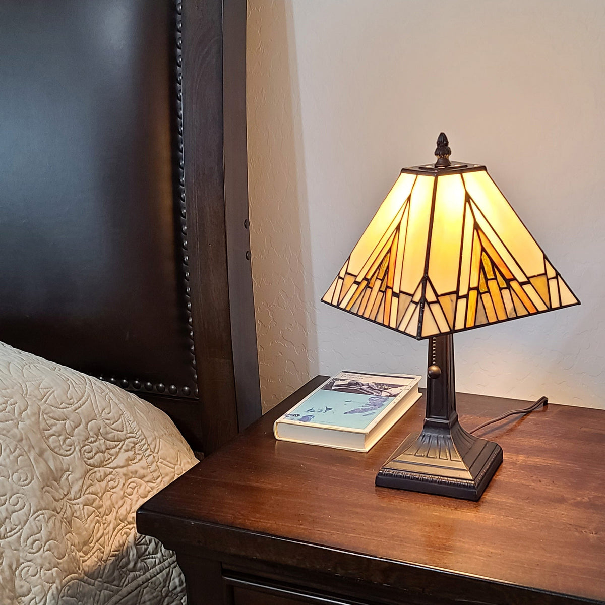 15" Dark Brown Metal Candlestick Table Lamp With Beige Shade LuxuryLifeWay Online Store