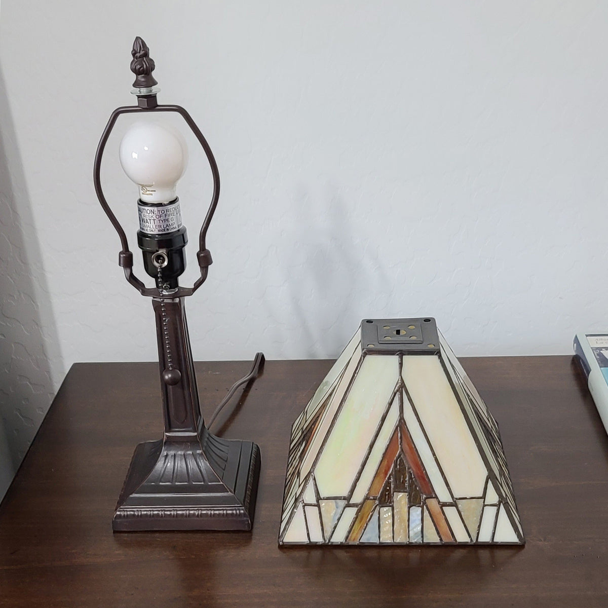 15" Dark Brown Metal Candlestick Table Lamp With Beige Shade LuxuryLifeWay Online Store