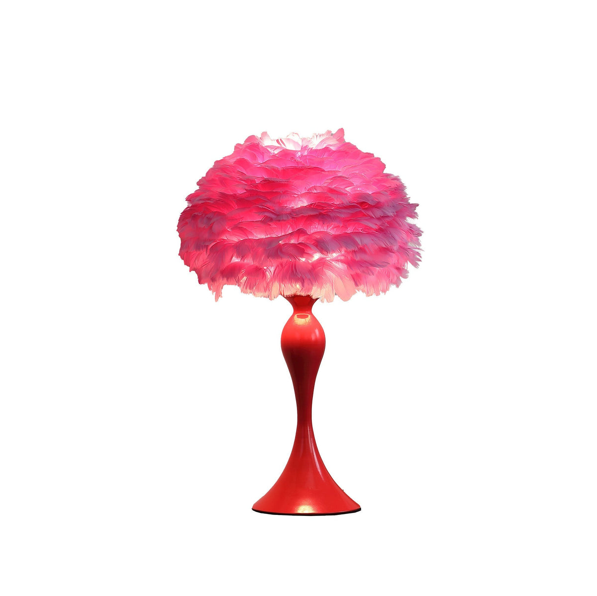 24" Glam Hot Pink Feather and Red Table Lamp LuxuryLifeWay Online Store