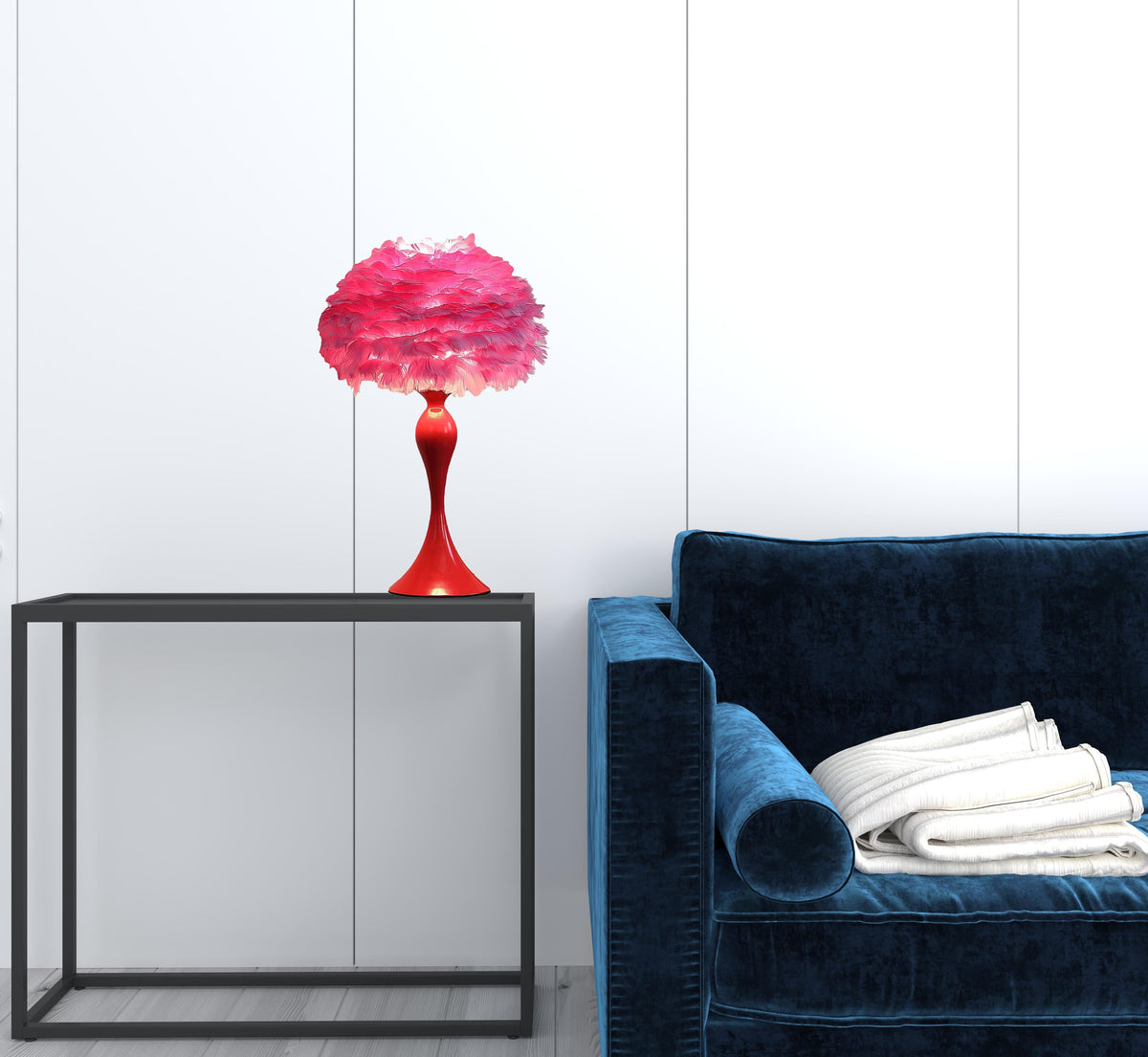 24" Glam Hot Pink Feather and Red Table Lamp LuxuryLifeWay Online Store