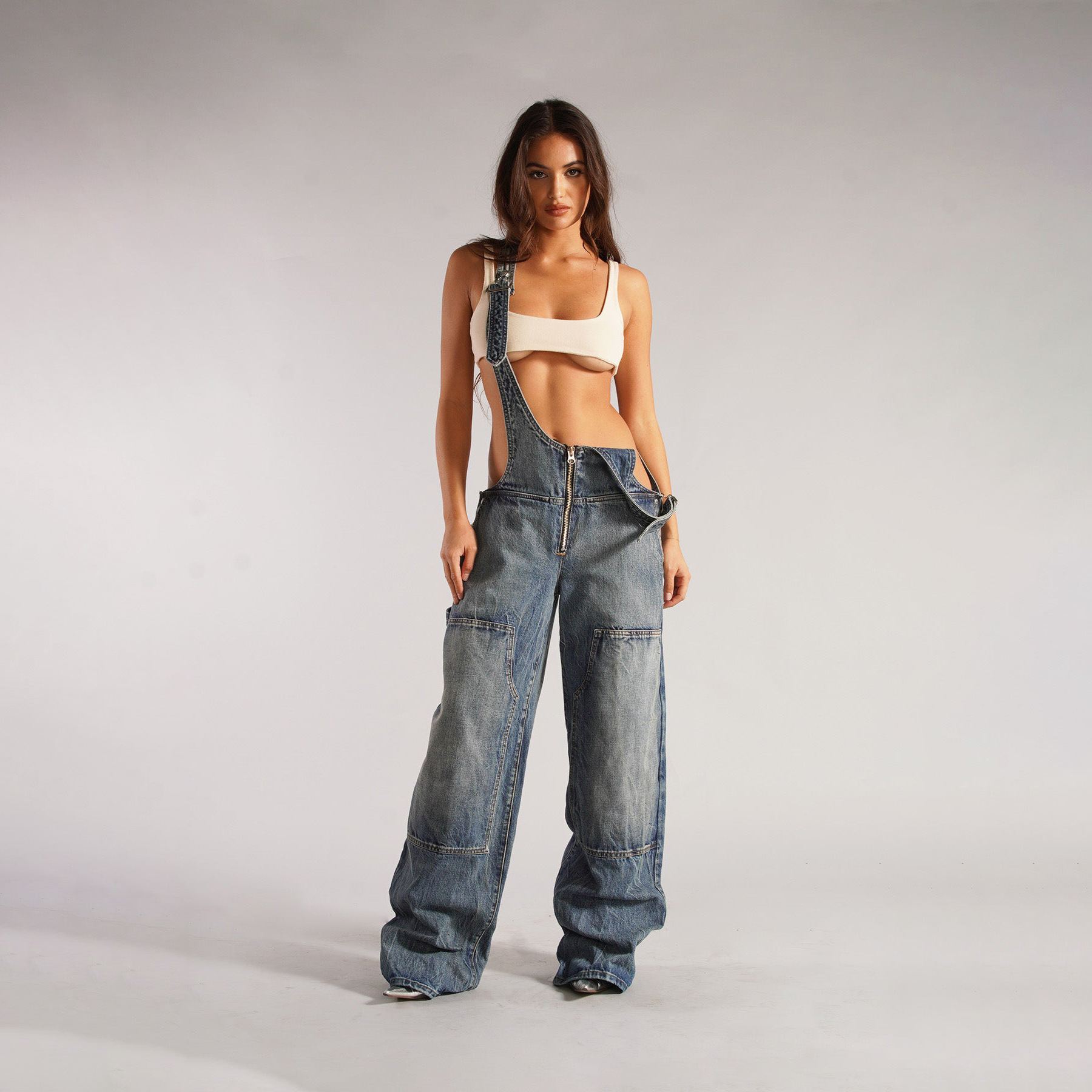 Loose Fit Denim Overalls Pi-Mart