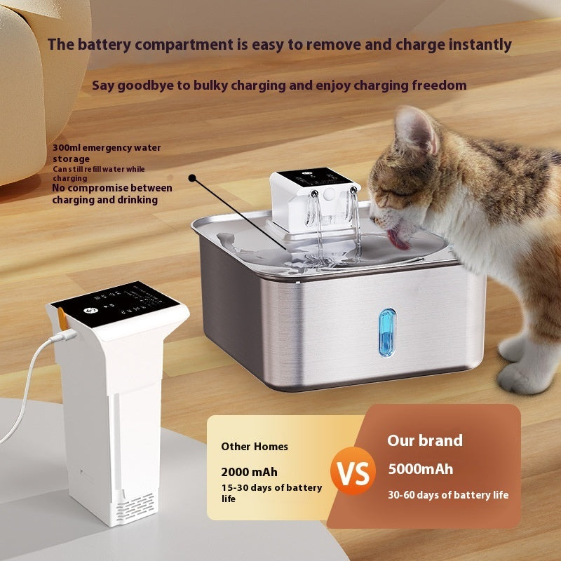 Wireless Cat Water Fountain Stainless Steel Rechargeable Pets Fashion