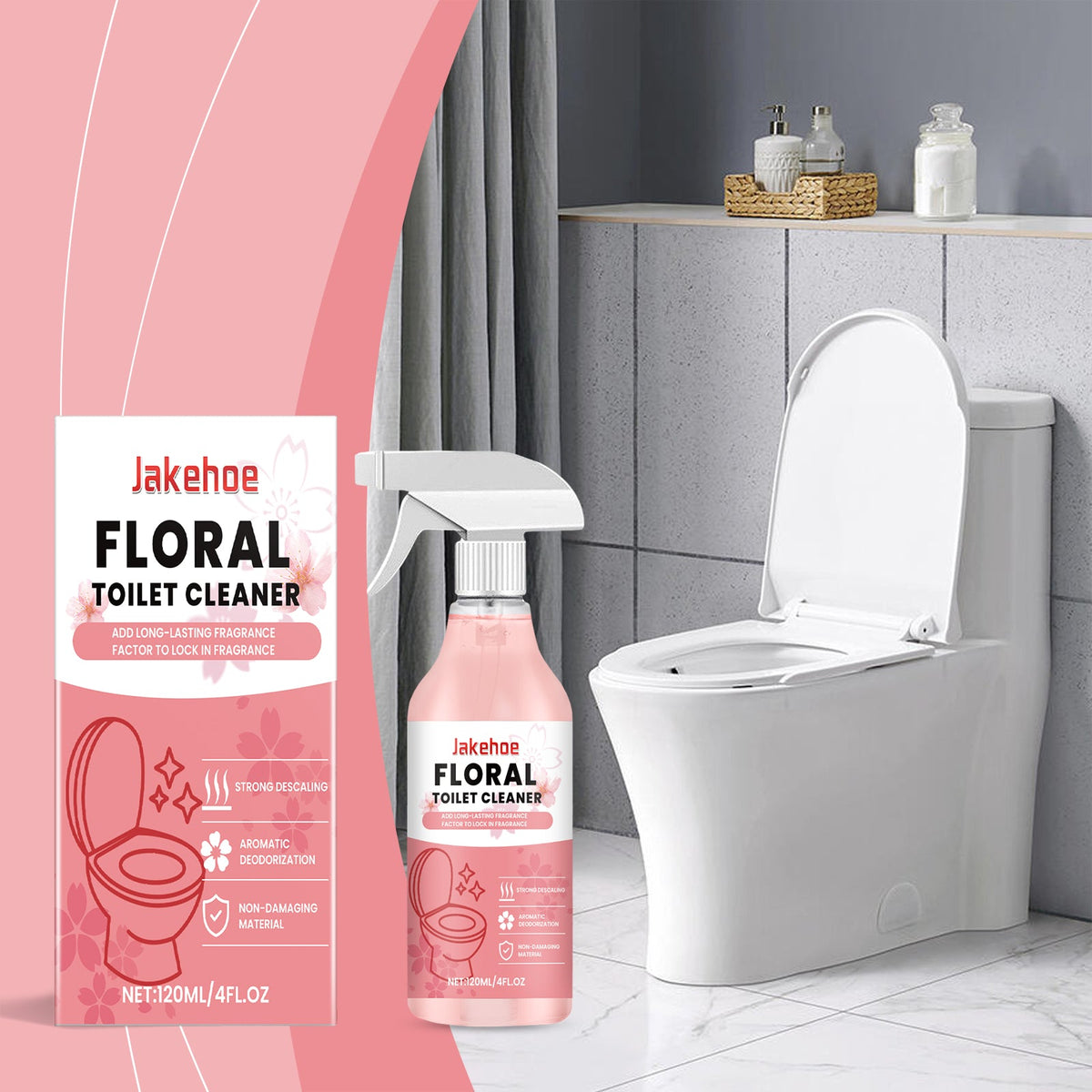 Toilet Cleaner, Floral Fragrance, Toilet Fragrance, Odor Removal, Stain Removal, Floral Fragrance, Toilet Liquid 120ml 1 Box  With 110 Nozzle Tube Length Tri Light Beauty