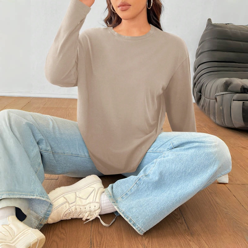 Women's Solid Color Loose Round Neck Top NorixaFashion.com