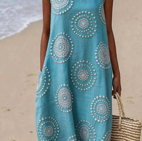Printed Ladies Long-sleeved Round Neck Dress LadyShow.Store