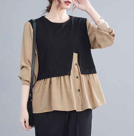 Large Women's Loose Slim Long Sleeve T-Shirt Pi-Mart