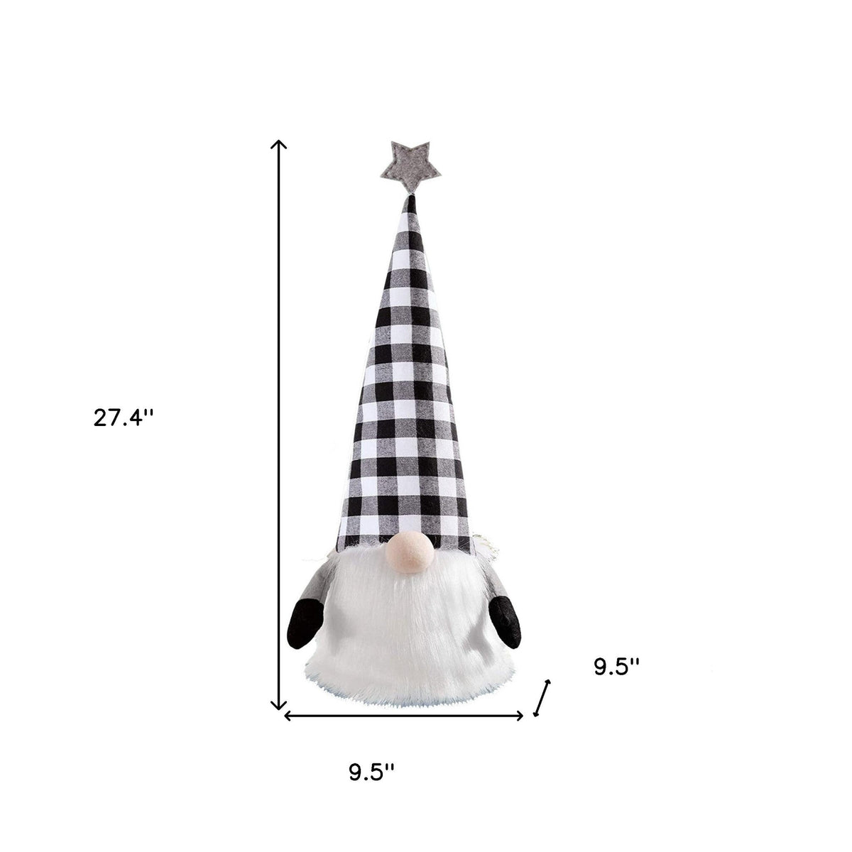 27" Black And White Felt And Faux Fur Gnome Adjustable Height Tree Topper LuxuryLifeWay Online Store