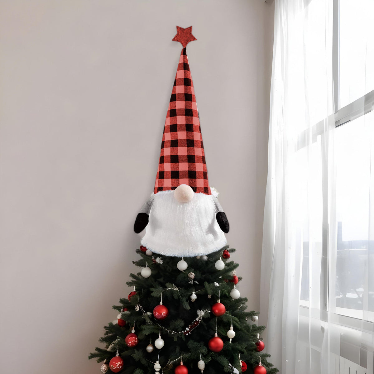 27" Black And Black Felt And Faux Fur Gnome Adjustable Height Tree Topper LuxuryLifeWay Online Store