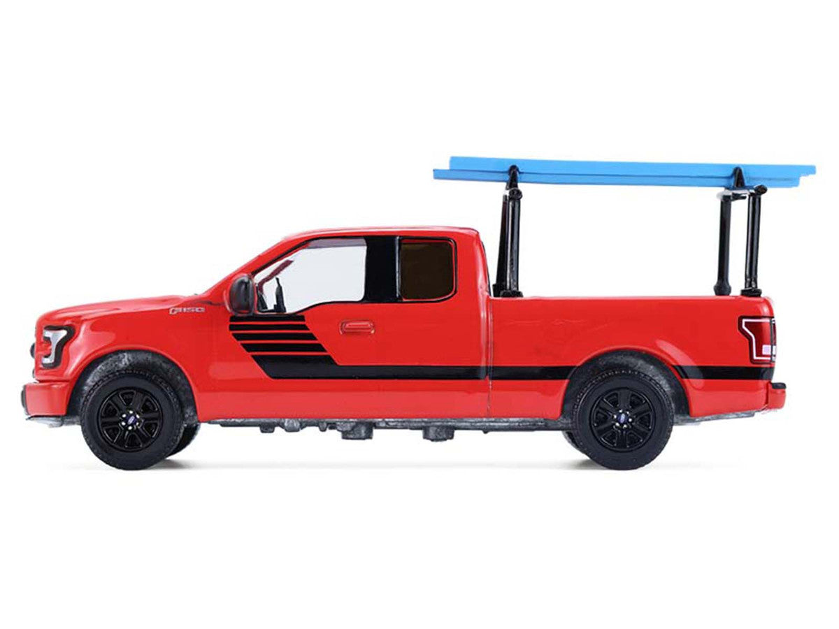2015 Ford F-150 Pickup Truck with Ladder Rack Red with Black Stripes "Down on the Farm" Series 11 1/64 Diecast Model by Greenlight LuxuryLifeWay Online Store