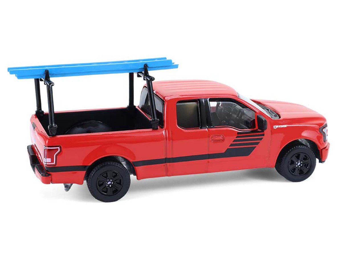 2015 Ford F-150 Pickup Truck with Ladder Rack Red with Black Stripes "Down on the Farm" Series 11 1/64 Diecast Model by Greenlight LuxuryLifeWay Online Store