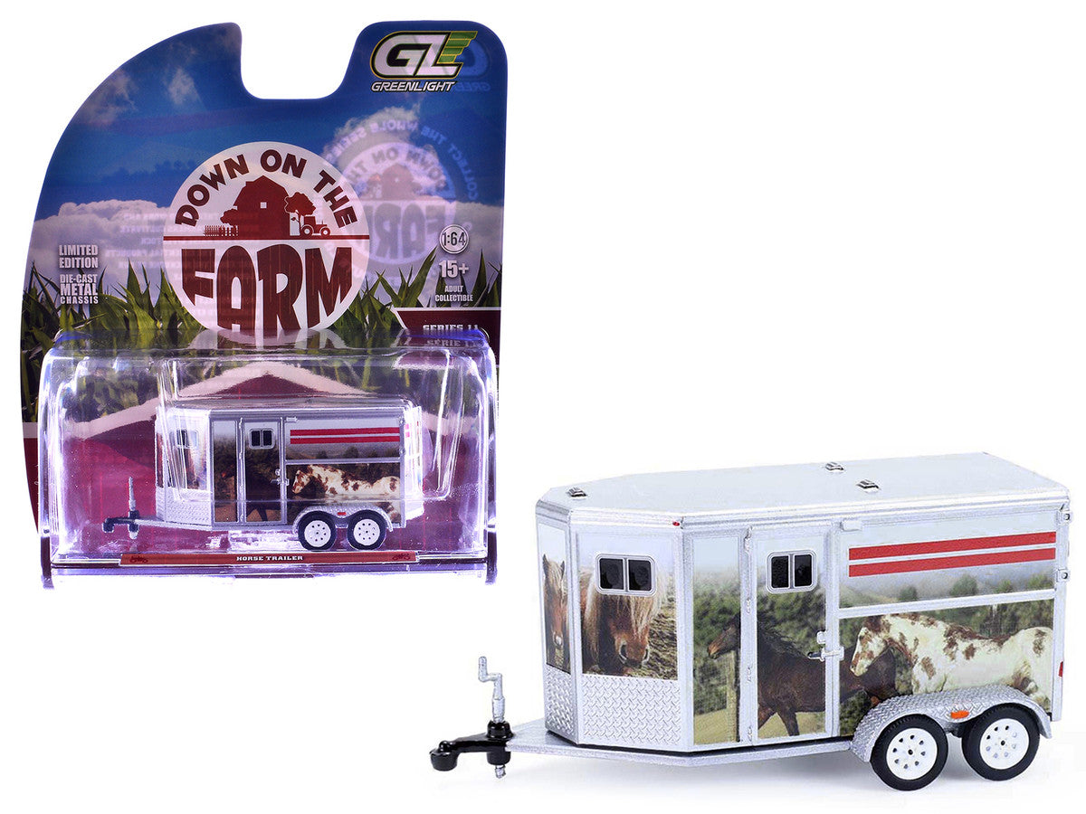 Horse Trailer Silver with Custom Horse Wrap "Down on the Farm" Series 11 1/64 Diecast Model by Greenlight LuxuryLifeWay Online Store