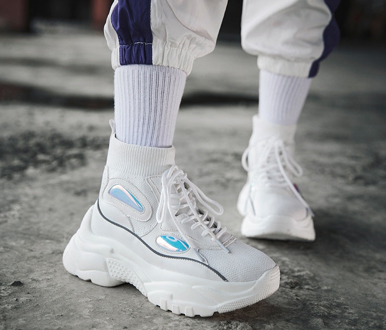 Thick bottom increase shoes couple high help flying woven white shoes platform shoes Best YouTube Store