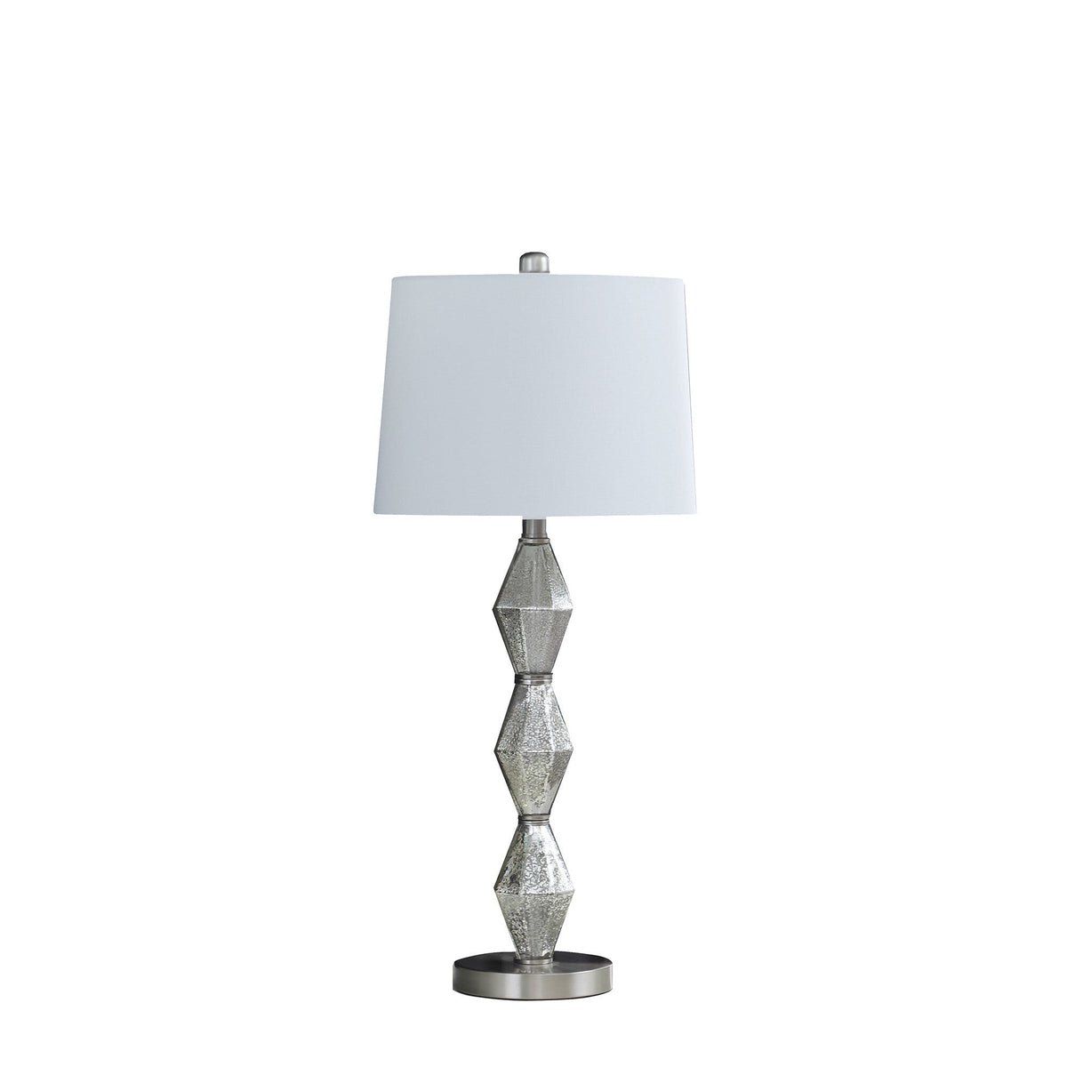 30" Brushed Silver Geo Glass Table Lamp With White Shade LuxuryLifeWay Online Store