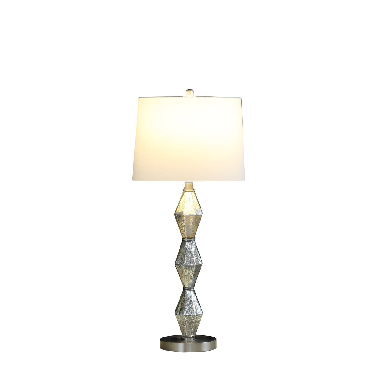 30" Brushed Silver Geo Glass Table Lamp With White Shade LuxuryLifeWay Online Store