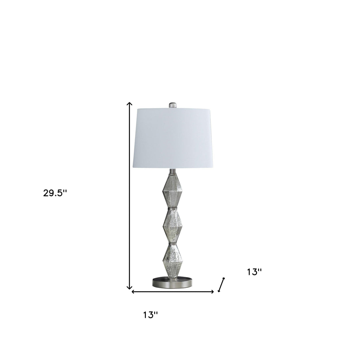 30" Brushed Silver Geo Glass Table Lamp With White Shade LuxuryLifeWay Online Store
