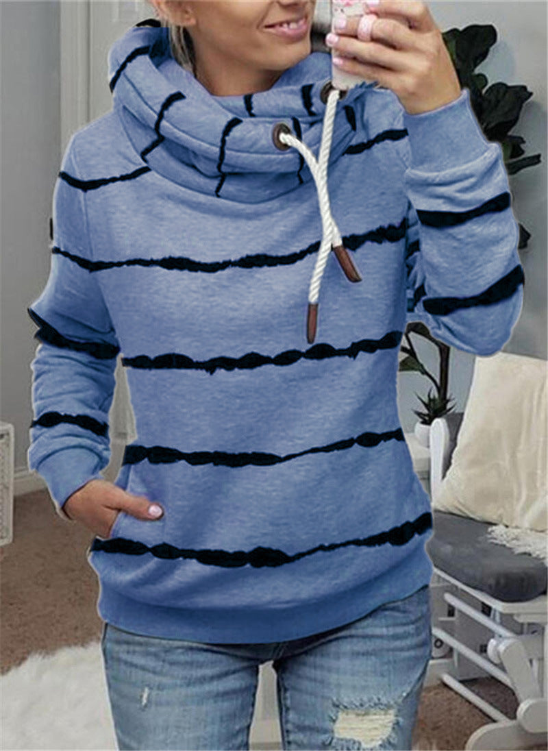 Printed Hooded Fleece Striped Sweatshirt LadyShow.Store